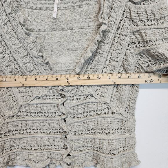 Free People Wild Roses Cardigan Size M Gray Ruffle Long Sleeve Cottage Festival - Picture 8 of 11